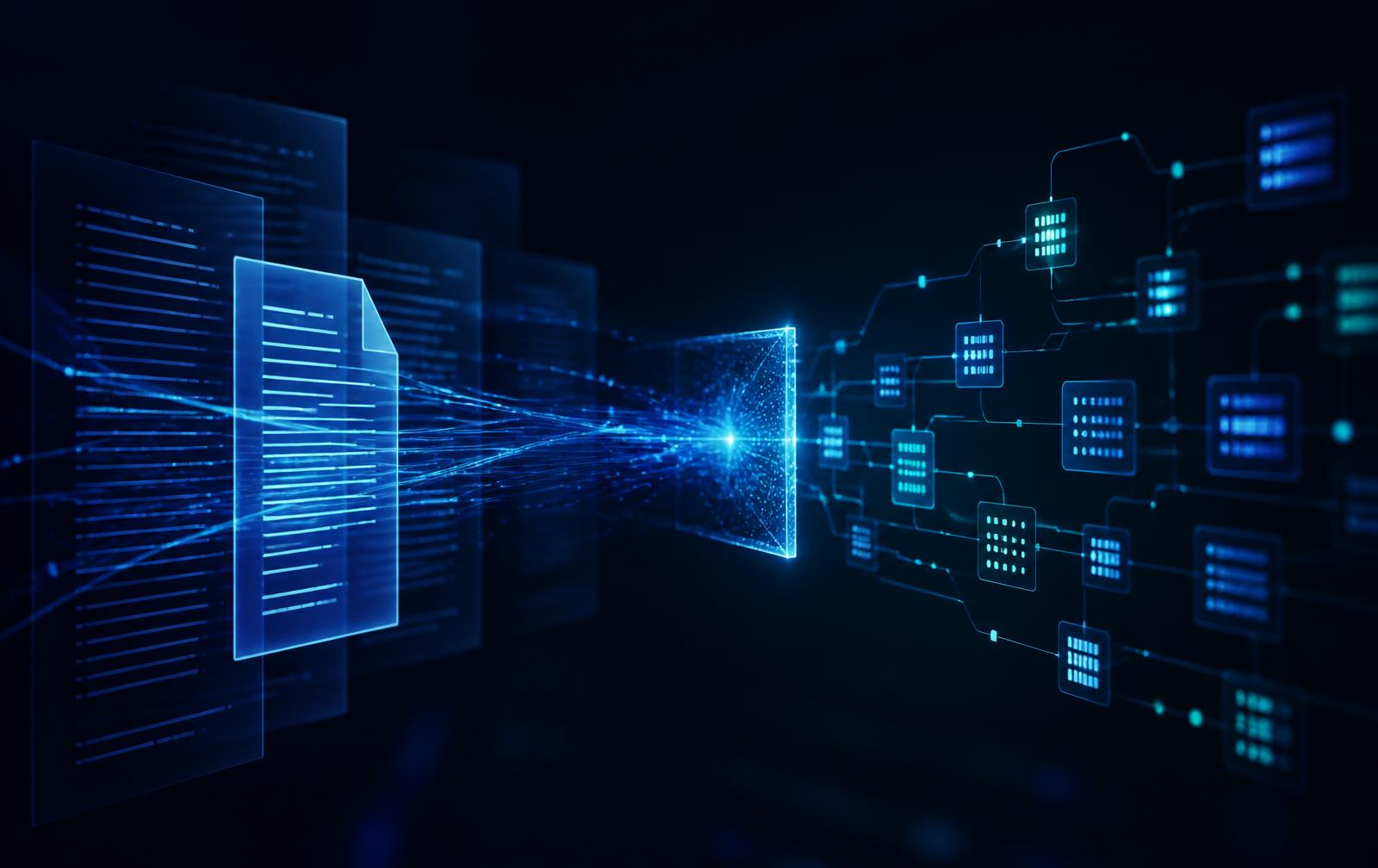 Abstract visualisation of claim documents being converted into structured data